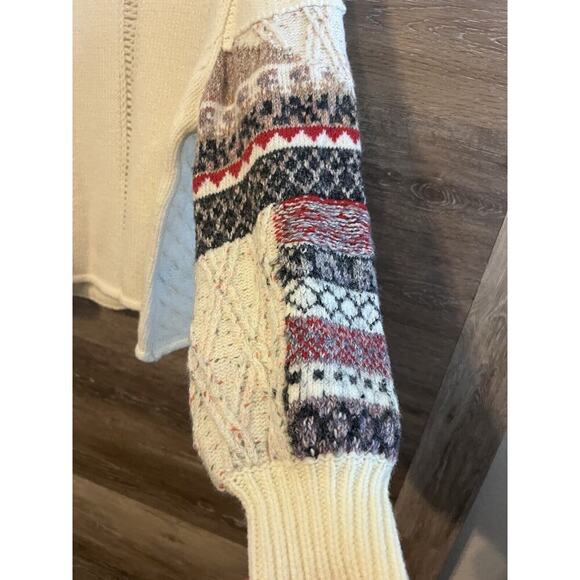 Altar’d State Sweater Crochet Ivory Balloon Sleeves Knit Crew Neck Farm Core - Picture 3 of 8